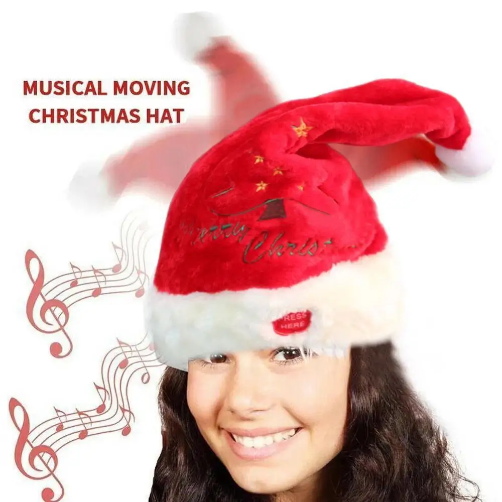 

Electric Christmas Hat Red Velvet Music Swing Cap Christmas Day Party Decoration Christmas Gift