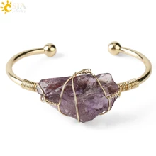 CSJA – bracelet en pierre naturelle pour femmes et filles, bijou doré, fil enroulé, cristal Quartz irrégulier, manchette en cuivre, G327