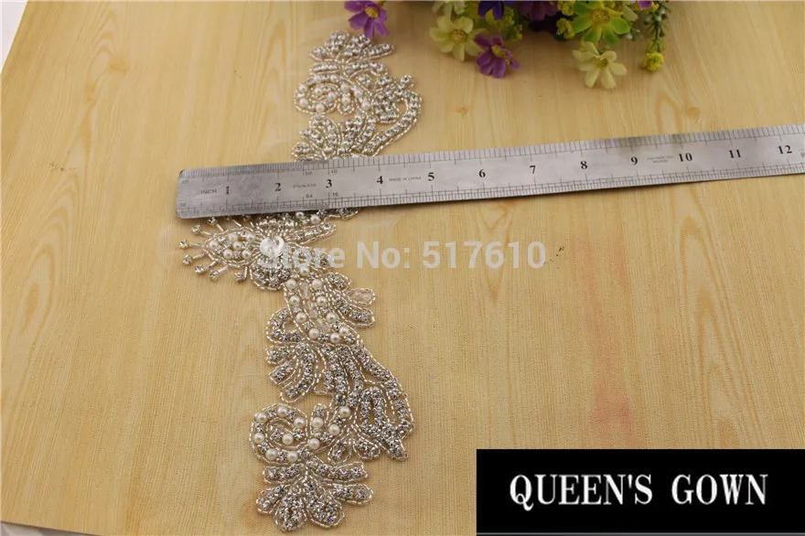 Handmade Beaded Rhinestone neck applique crystal patch for wedding dress DIY Accessories strass swarovski rhinestones