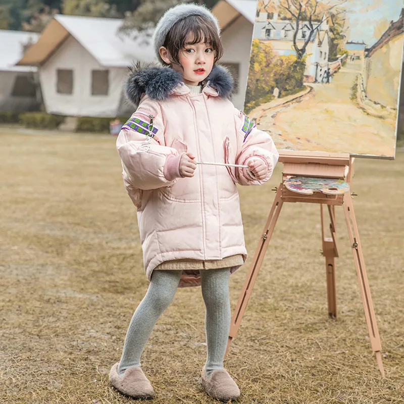 Утепленная брендовая зимняя куртка-пуховик для девочек 10-12 лет; модные повседневные парки-30; теплая верхняя одежда для детей - Цвет: Розовый