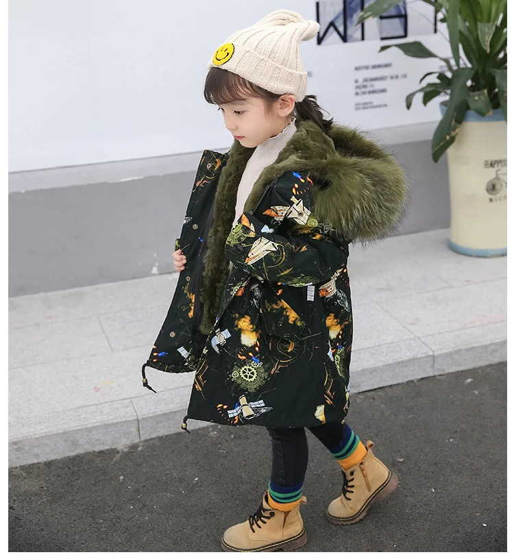 Dollplus/-30 градусов зимняя куртка для девочек пальто длинное пуховое пальто для девочке, длинная куртка-пуховик для девочек, длинный, меховая одежда для детей теплое пальто с натуральным мехом на капюшоне Подростковая верхняя одежда; парка