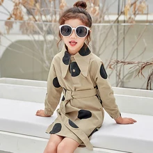 Коллекция года, платья для девочек новое корейское платье на весну и осень платье для девочек с оборками платье с длинными рукавами и отворотами платья для малышей