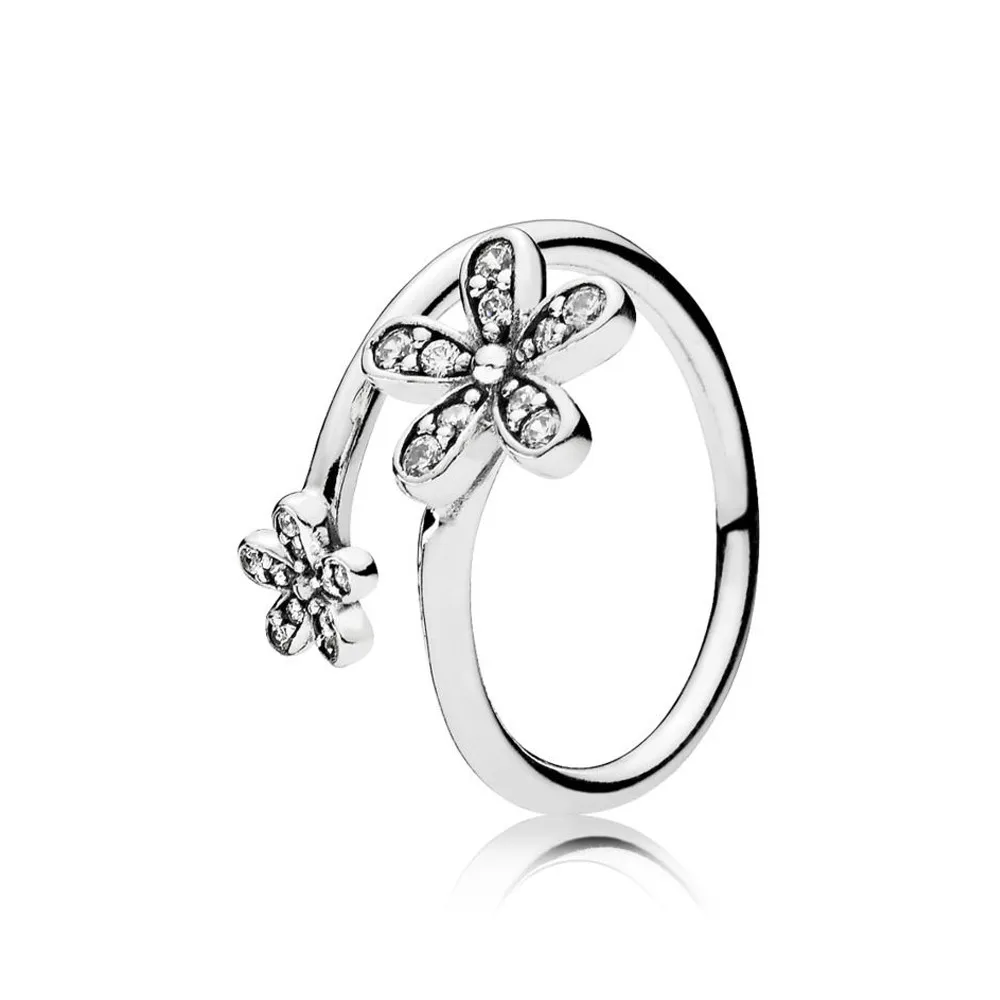 

NEW 100% Sterling silver 1:1 Glamour 191038CZ DAZZLING DAISIES OPEN RING Original Women wedding Fashion Jewelry 2019