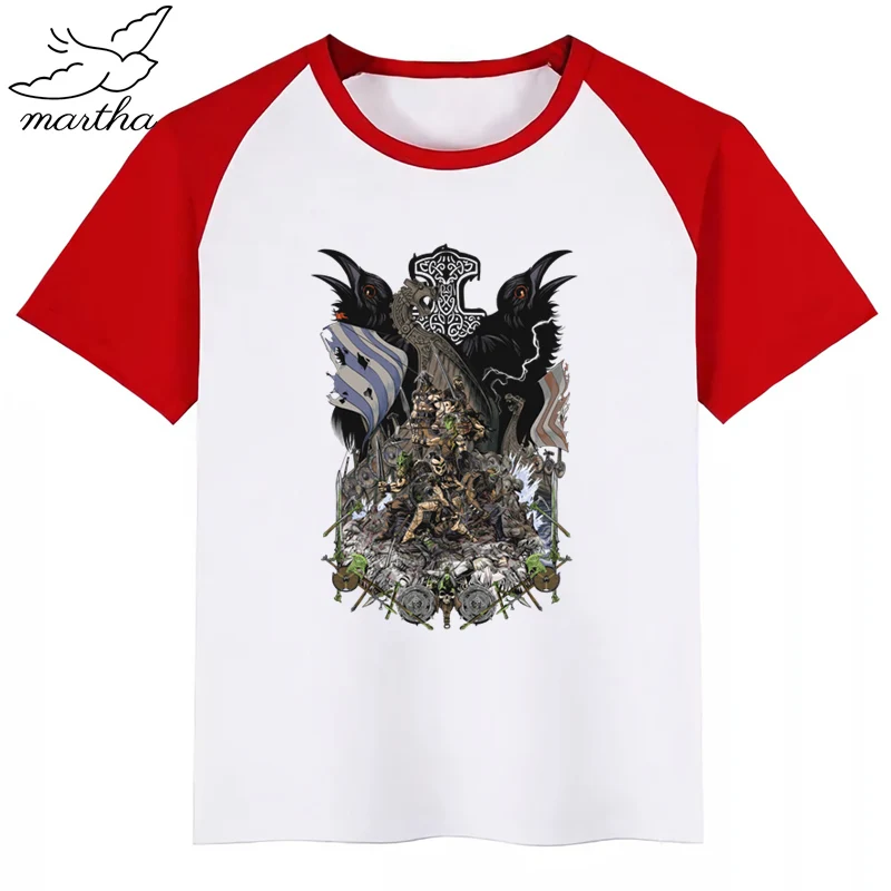 Viking/Детская летняя забавная футболка для мальчиков и девочек детская футболка с принтом модная повседневная одежда для малышей - Цвет: RedF