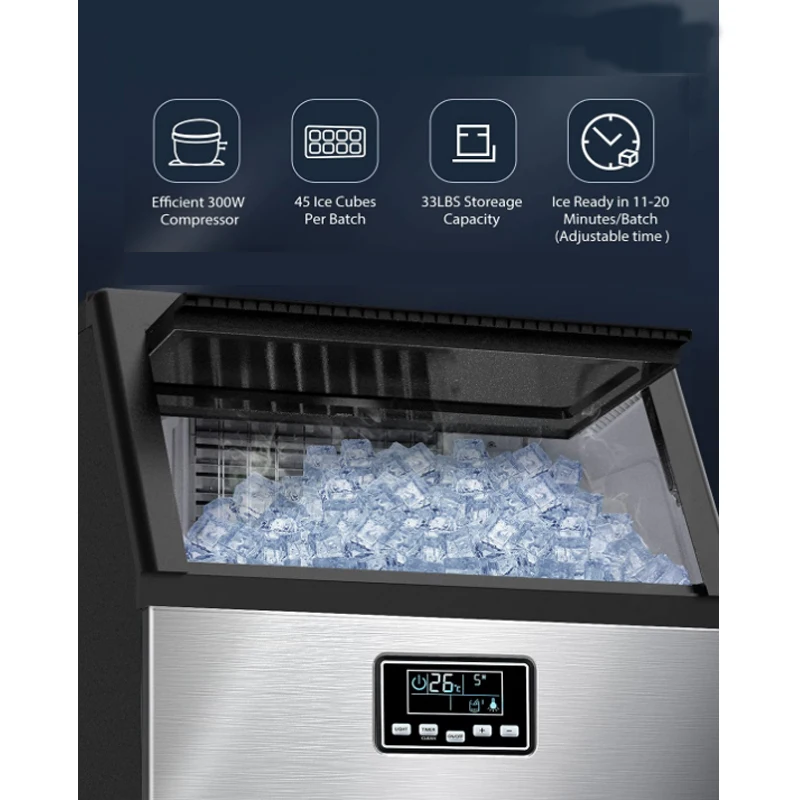 68KG Ice Maker Commercial 100lbs/24H Ice Maker Machine, Stainless Steel Under Counter ice Machine with 33lbs Storage
