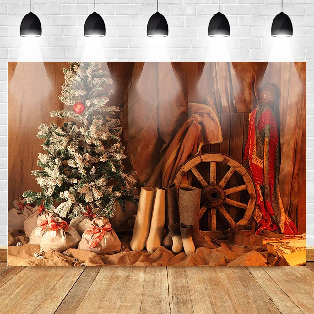 

Christmas Backdrop for Photo Studio Winter Christmas Tree Sock Wheel Curtain Mysterious Gift Children Christmas Decor Background