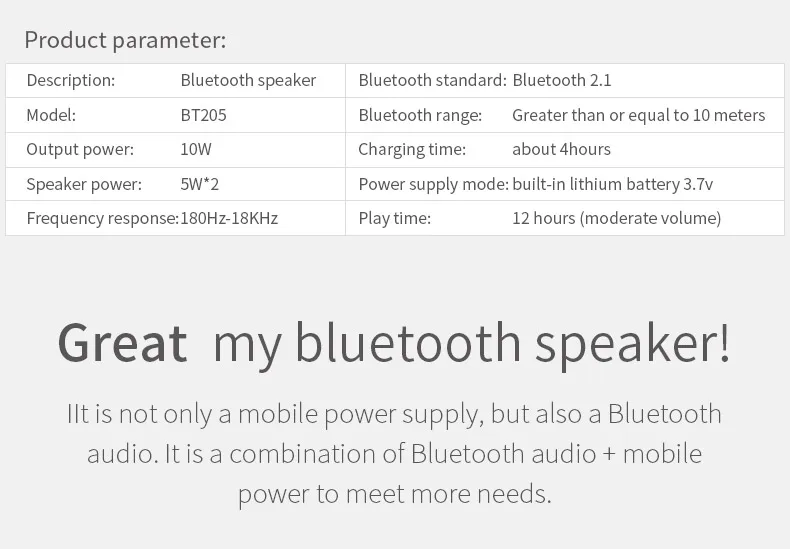 BT205 Мини Ультратонкий портативный источник питания и bluetooth-динамик