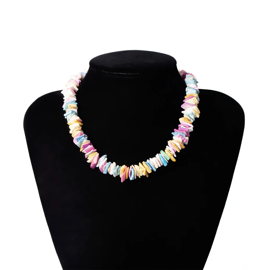 Necklace IngeSight. Z Бохо Радуга сломанная оболочка чокер ожерелье воротник для женщин заявление Гавайский Пука чип оболочки ключицы цепи ожерелье - Окраска металла: Necklace