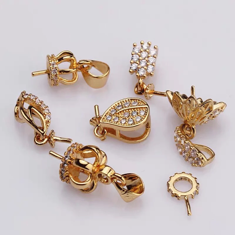 

MIX STYLE Gold Plated Material Pendant Mountings Findings Settings Parts Fittings for Akoya Edison Pearls Corals, Jade