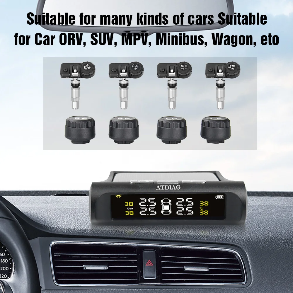 Smart Car TPMS Tyre Pressure Monitoring System Solar Power Digital LCD Display Auto Security Alarm Systems Tyre Pressure wholesa