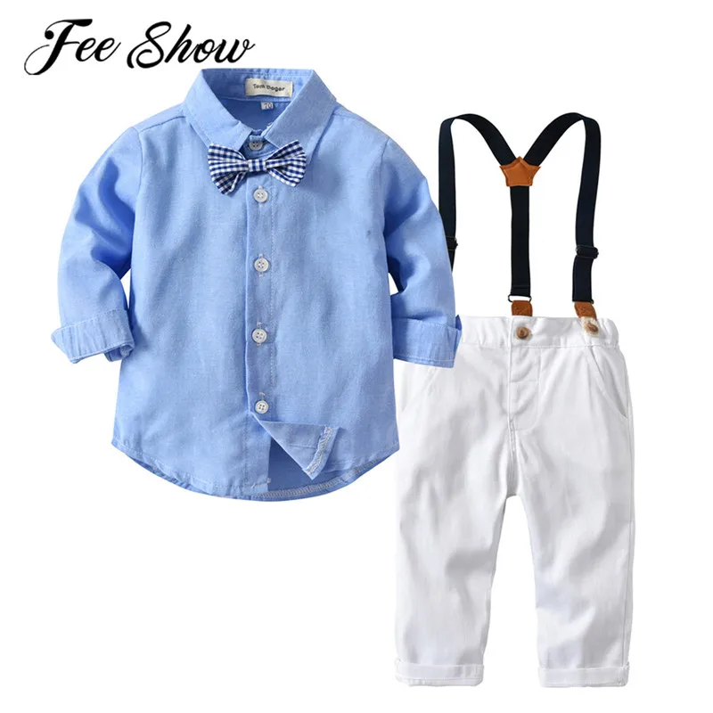 

2Pcs Boys Clothes Set Baby Boys Gentleman Shirt + Suspender Trousers Toddlers Outfits Kids Suits for Weddding Party Baptism Wear