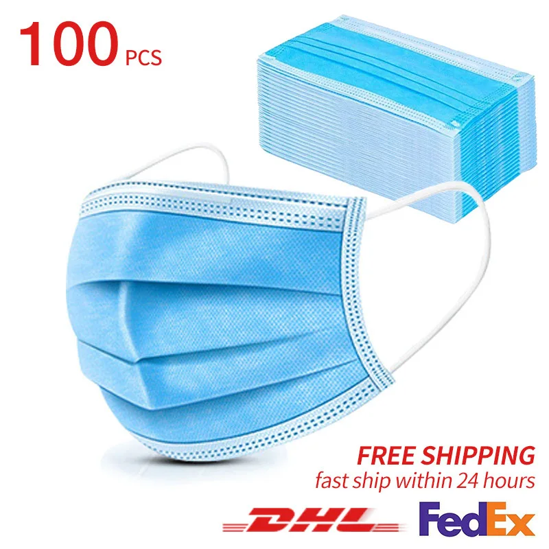 

100PCS High Quality Mask Earloop Face Mouth Masks Three-layer Protective Mask Anti-pollution Mask Anti-dust Mask