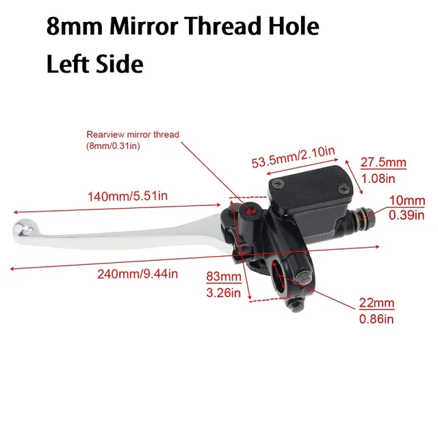 22MM M8/M10 Motorcycle Upper Front Brake Clutch Master Cylinder CNC Clutch Pump Reservoir Pump Lever Left Right for Honda Suzuk 8mm Mirror Left Side