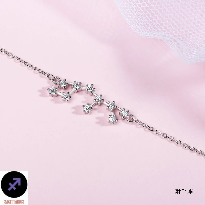 Sagittarius ElfoPlataSi Real 925 Sterling Silver Crystal Taurus Capricorn Scorpio Twelve Constellation Bracelet Bangle Women Wedding Jewelry - Окраска металла: Sagittarius