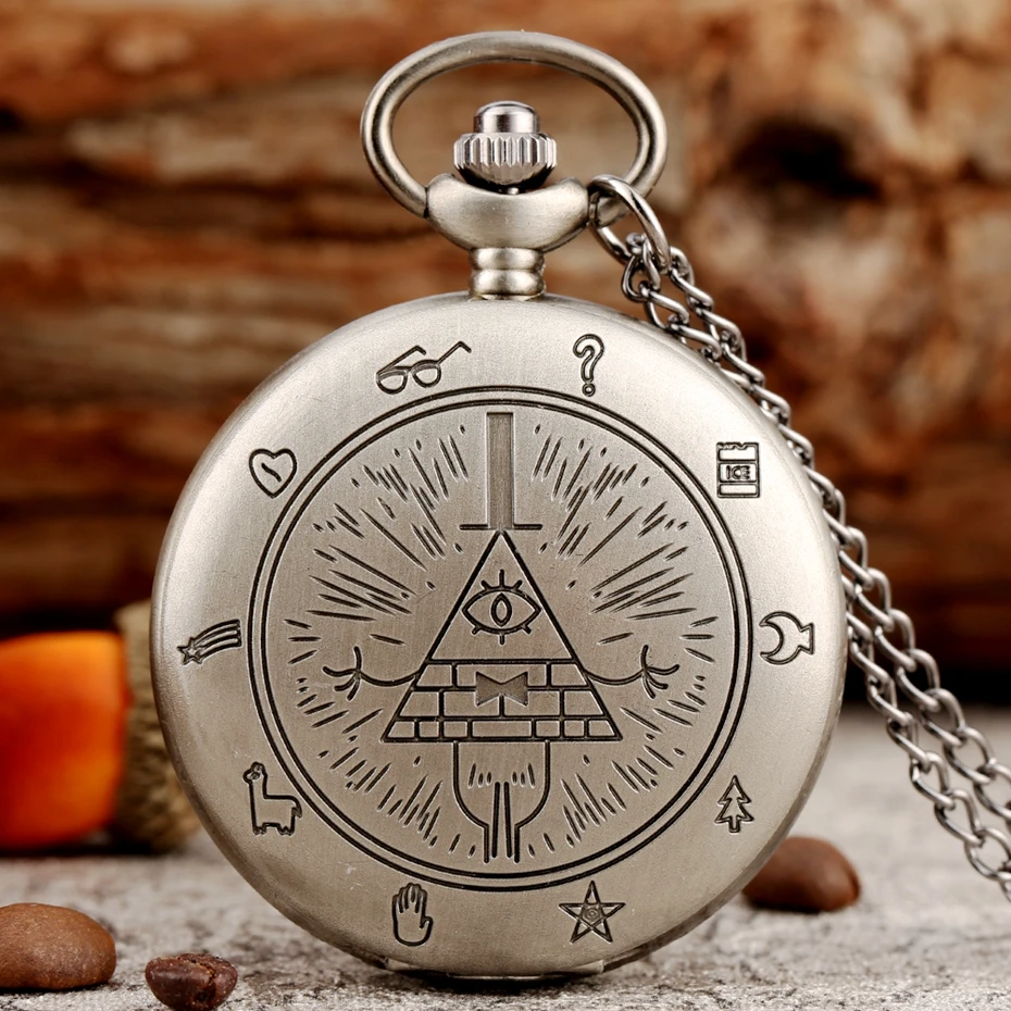 Ретро Пирамида шаблон кварцевые карманные часы Цепочки и ожерелья цепь Всевидящее Око-Mason Для мужчин Fob часы Дети Мальчики Подарки