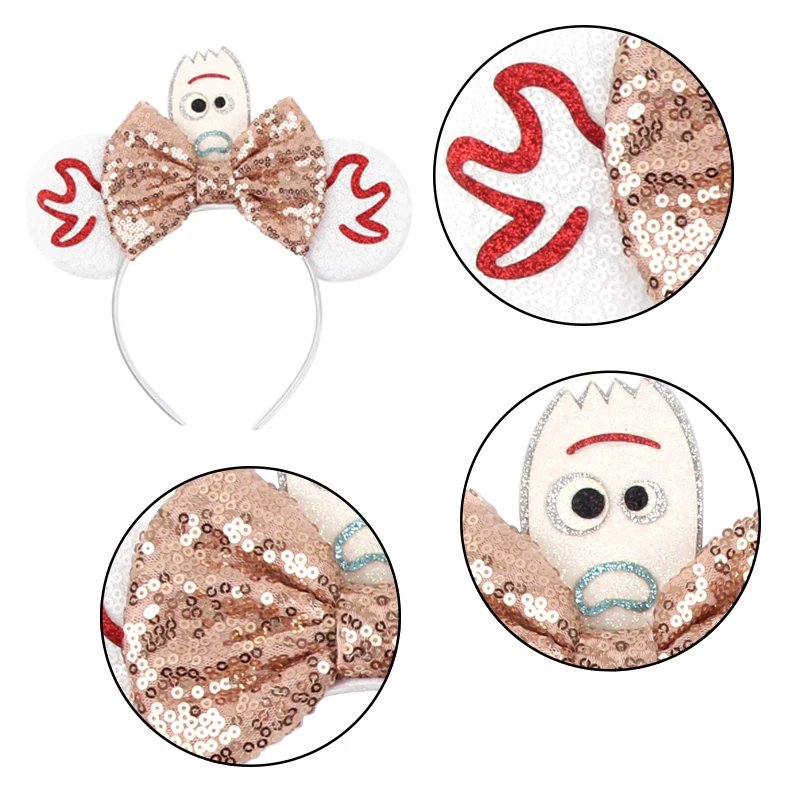 Mickey Mouse Ears Headband Cartoon Sequins 5" Bow Headwear Girls Children Festival Party DIY Hair Accessories