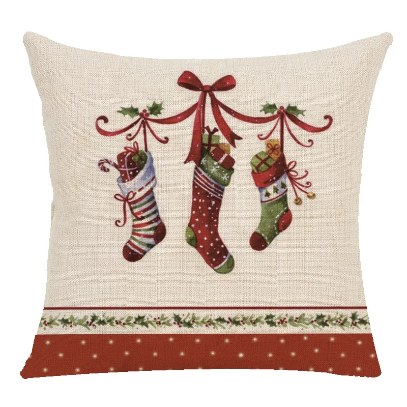 Рождественская Подушка, новогодний подарок, Рождественская елка, носки, Рождественский шар, льняная наволочка для объятий