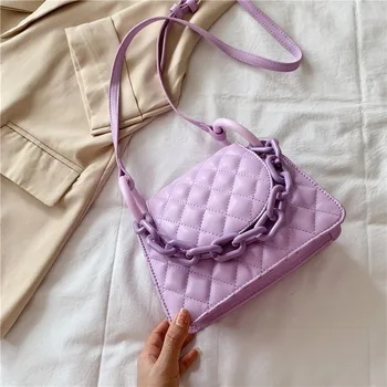 

Quilted Threads PU Leather Crossbody Bags for Women Vintage Chain Female Shoulder Handbags Solid Color Ladies' Travel Tote Bags