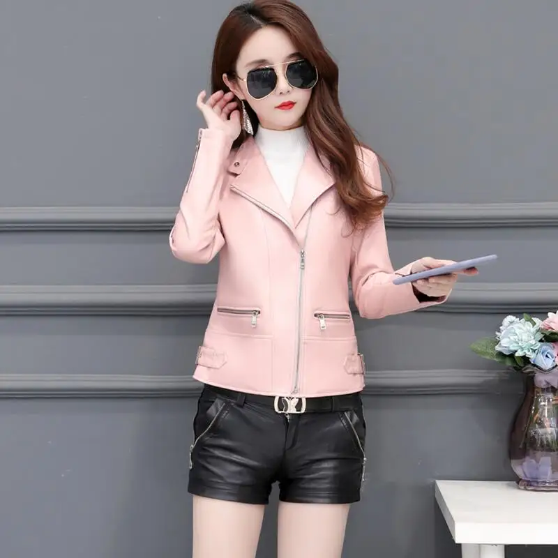 Black Leather Jacket Women New Spring Autumn Women's Leather Clothing Short Slim Motorcycle Leather Coat Female Outerwear
