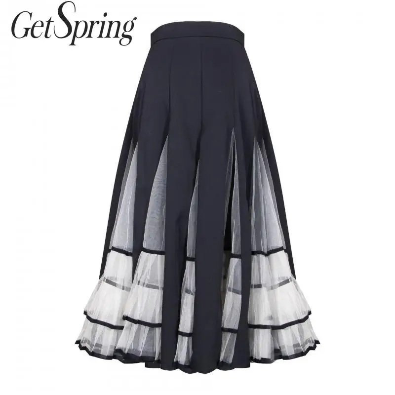 Getвесенняя Женская юбка с высокой талией бальное платье Сетчатое шитье Лоскутная