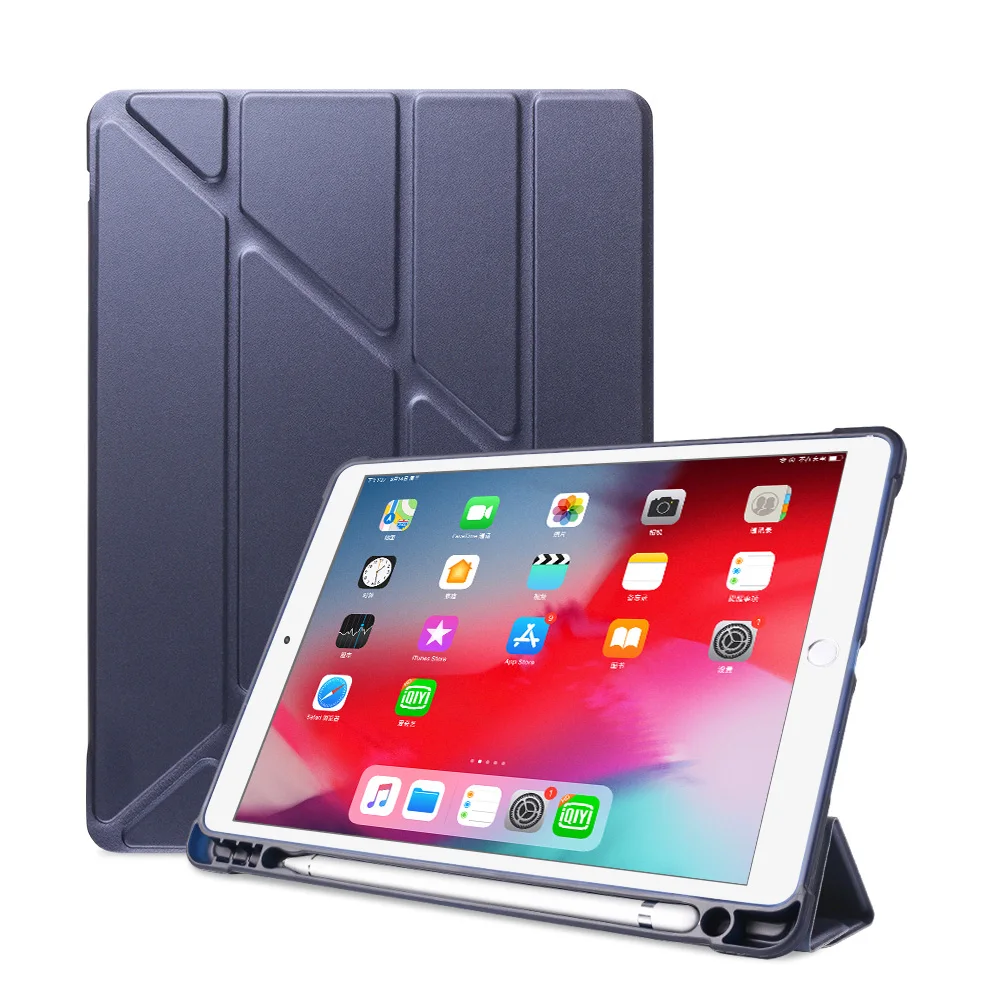 Для iPad 10,2 чехол с карандашом держатель кожаный чехол для iPad Pro 10,5 Air 3 Чехол Smart Cover для iPad 7го поколения чехол s - Цвет: Deep Blue