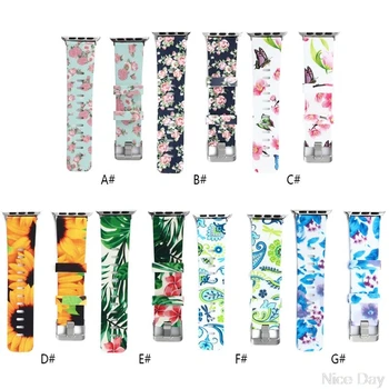 

Soft Silicone Watchband 38mm 42mm For Apple Watch Band 1/2/3/4 Series 40mm 44mm Printing Flower Style Strap For iwatch Bracelet