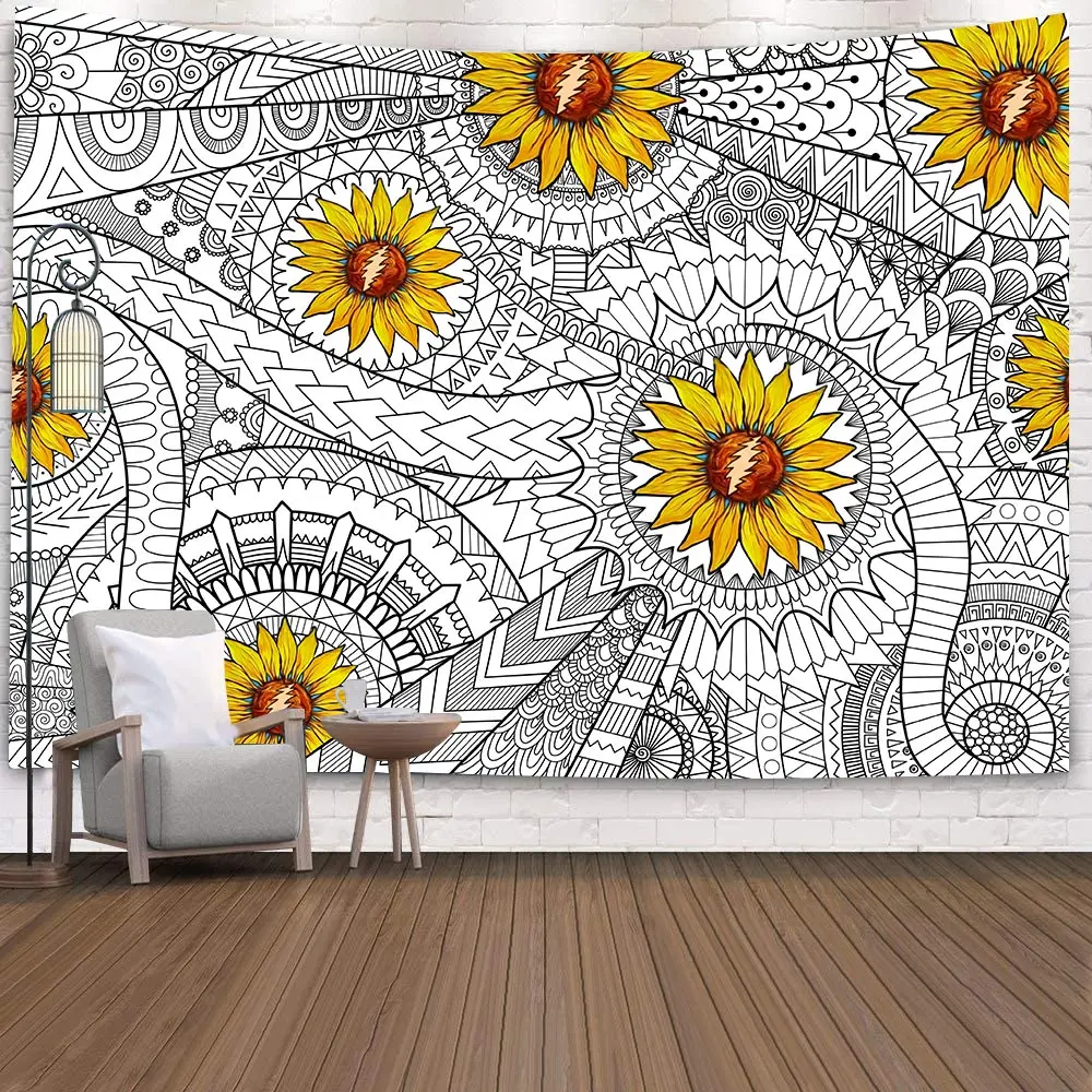 

Simsant Black and White Tapestry Psychedelic Mountain Sun Art Wall Hanging Tapestries for Living Room Home Dorm Decor