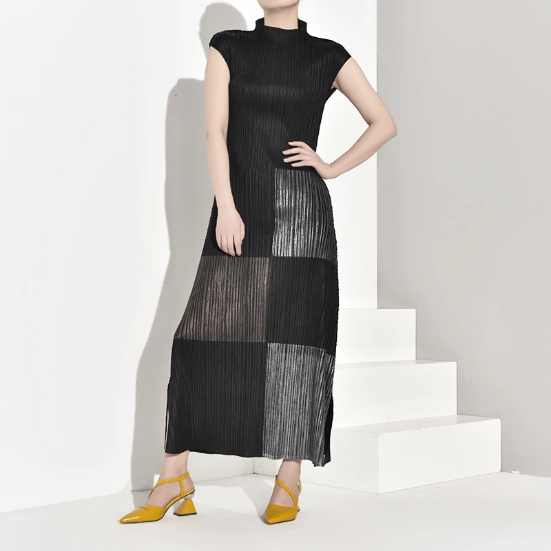 

LANMREM 2019 New Fashion Casual Temperament Woman Loose Plus Pleated Solid Color Short-sleeved Long Dress TC178