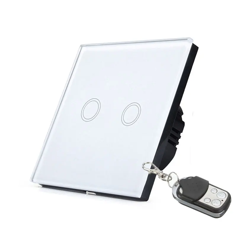 

2017 EU Standard Smart home 2 Gang 1 Way Remote Control Touch Switch Remote Wall Light Switch With Crystal Glass Panel LED