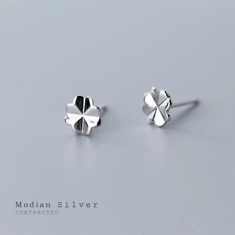 Modian Simple Plant Stud Earring for Women Fashion Genuine 925 Sterling Silver Lucky Clover Ear Studs Fine Jewelry 2020 New | Украшения и