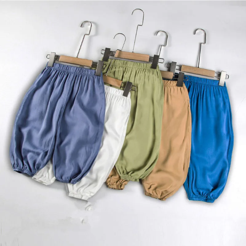 Thin Ice Silk Cotton linen Child Pajamas Pants kid Solid Boys Girls Home Pants Summer Anti-mosquito Bites Kids Children Trousers