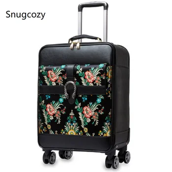 

Snugcozy Chinese style embroidery 16/18/20/24 inch size Rolling Luggage Spinner brand Travel Boardable Suitcase