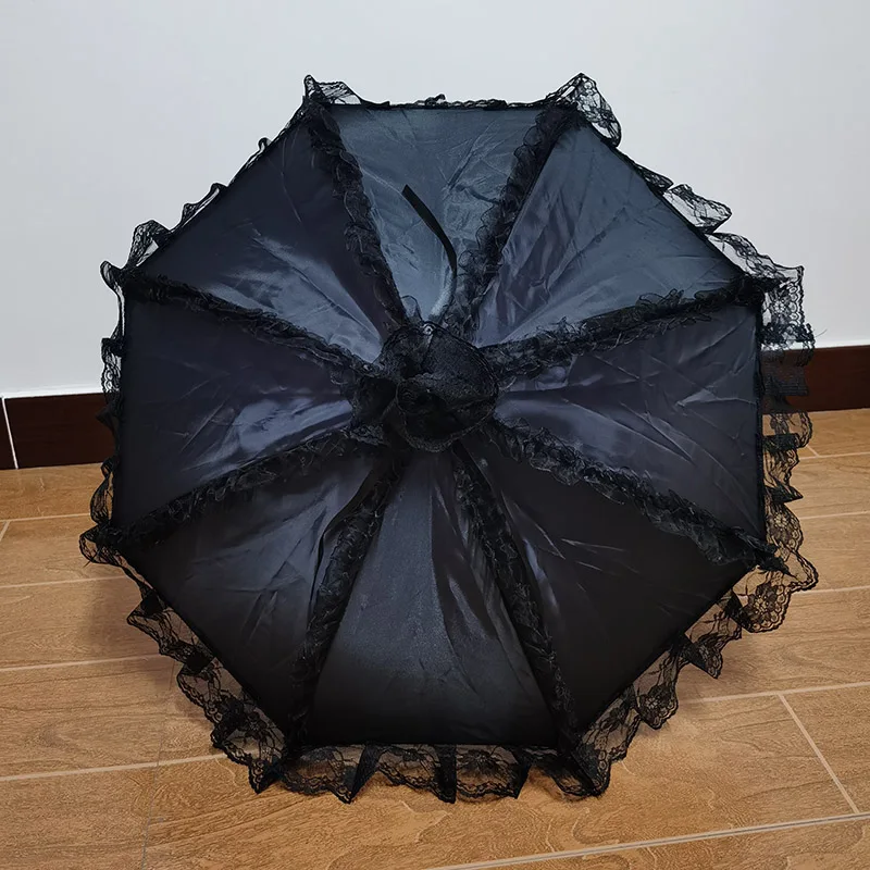 Free Shipping Outdoor Party Men's Black Color Gothic Lace Umbrella Black Wedding Sun Umbrella Lolita Black Umbrella
