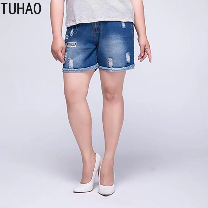 TUHAO, корейский стиль, повседневные шорты, рваные, размера плюс, 7XL, 6XL, 5XL, высокая талия, с дырками, джинсовые шорты для женщин, летние, женские джинсы, LZ26