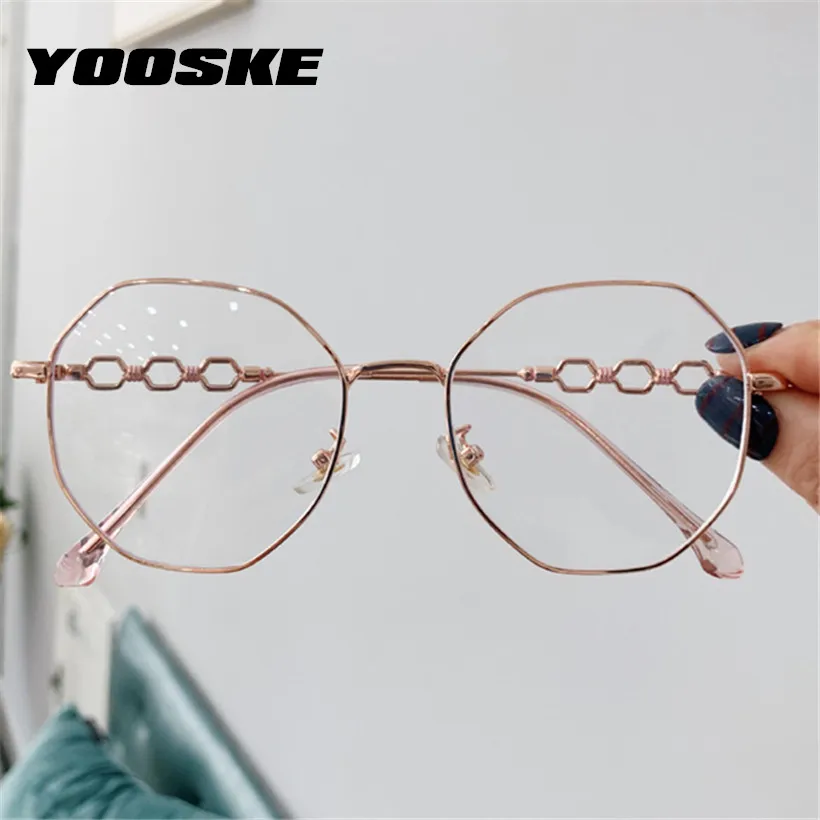 

YOOSKE Anti Blue Ray Glasses Retro Metal Spectacles Frames for Women Polygon Clear Lens Myopia Eyeglasses Frame