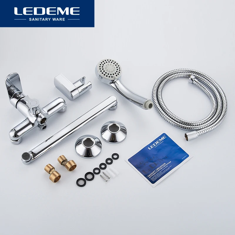 LEDEME Bathroom Bathtub Faucet 1 set Chrome Plated Outlet Pipe Bath Shower Bathtub Faucets Surface Brass Faucets Head L2210