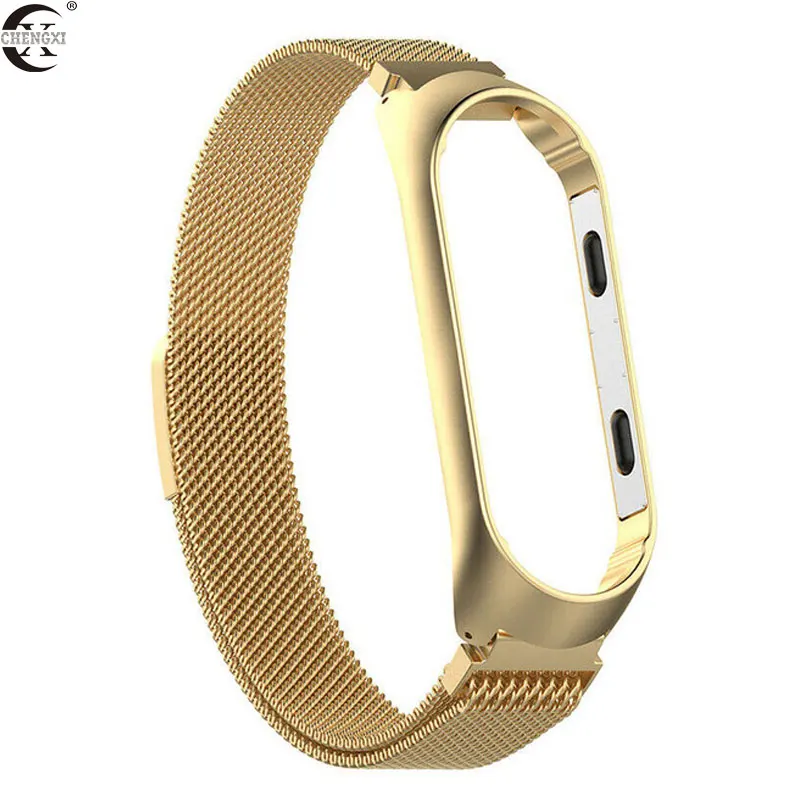 Gold Mi lanese ремешок+ рамка для Xiaomi mi 4 ремешок для Xiaomi mi 3 браслет для mi band 3 M3 M4 металлические браслеты из нержавеющей стали аксессуары - Цвет ремешка: Gold
