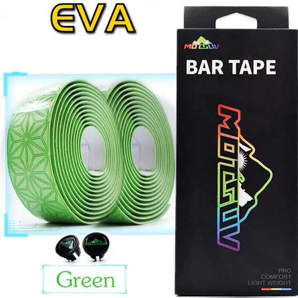 Green Дорожный велосипедный Руль Лента звезда выцветает гоночная пробка EVA PU велосипед обмотка руля Велоспорт велосипед Водонепроницаемый антивибрационный обертывание с 2 бар штепсельной вилкой - Цвет: Green