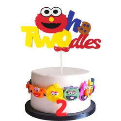 Sesame 2nd Happy Birthday Cake Topper Elmo Theme Cartoon Dessert Decor Monster Party Supplies Decoration for Children Adults