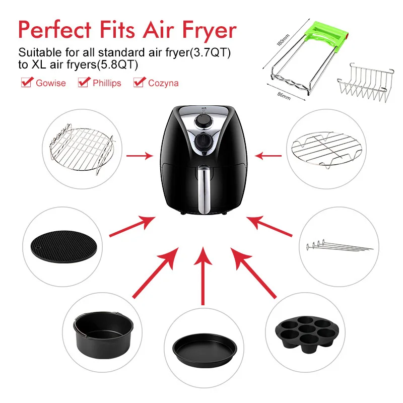  Air Fryer Accessories,7inch Air Fryer Accessories,fit for  3.2QT-5.8QT Ninja Gowise Cosori Phillips Nuwave Air Fryers and  more,Nonstick Coating, Dishwasher Safe,with Cookbook,Set of 17 : Home &  Kitchen