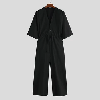 

2020 fashion men's wide-leg jumpsuit collar half-sleeved punk jumpsuit loose casual men's trouser jumpsuit 5XL
