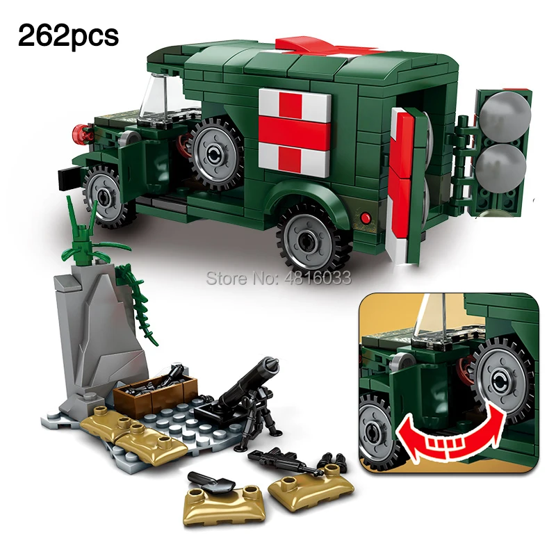 

World War II Army Rescue Soldiers WC54 Battlefield Vehicle Ambulance Building Block Kid Toys Gift Compatible legoinglys Military
