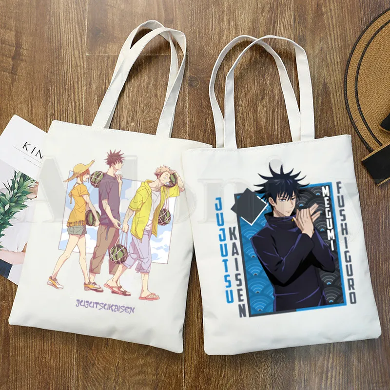 

Сумка Gojo Satoru Yuji Itadori juютсу Kaisen Harajuku, сумки на плечо, повседневная женская сумка для покупок, элегантная Холщовая Сумка