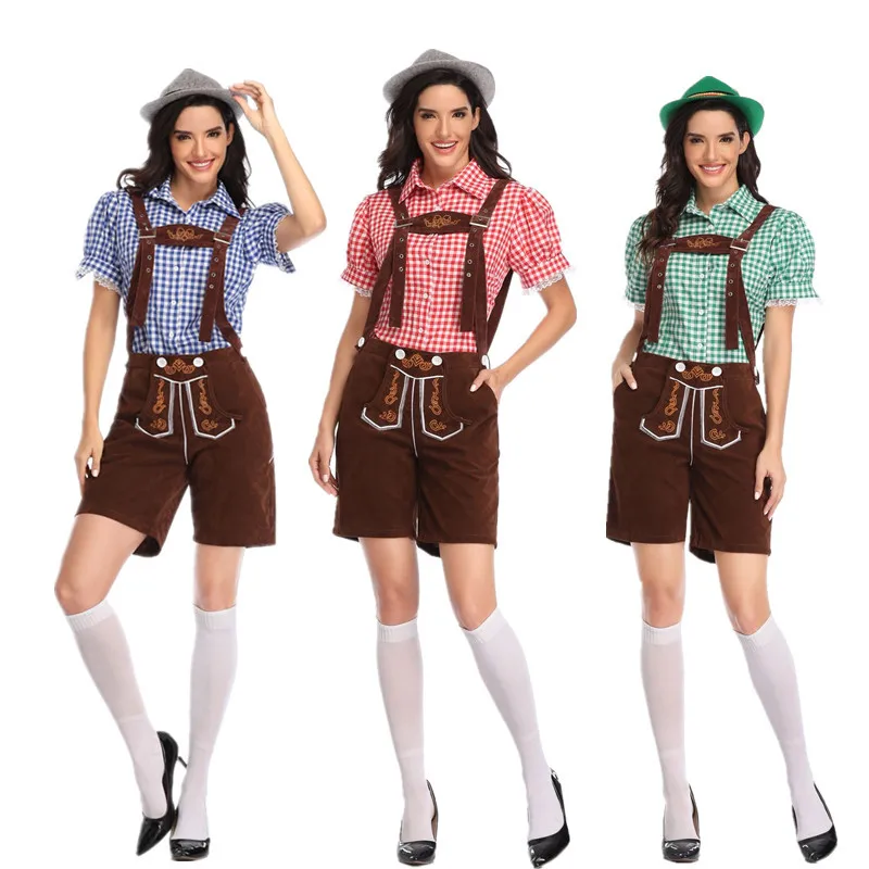 

Adult Female Germany Munich Beer Section Embroidery Suspender Pants Set Beer Service Bavarian Folk Costume Bar