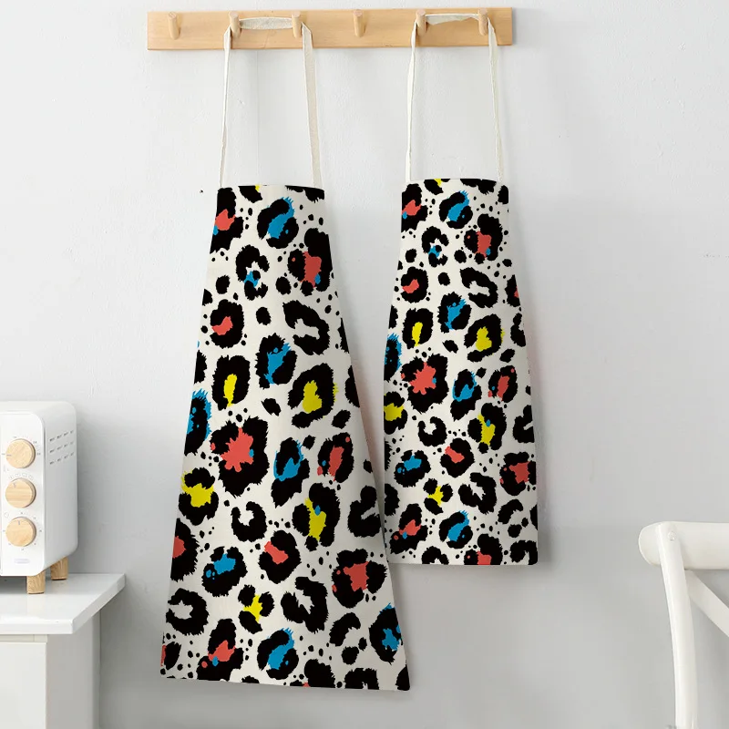 Kitchen Aprons for Women Men Women Leopard Cotton Linen Apron Pinafore Cleaning Tools Home Cooking Baking Waist Bib