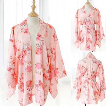 

Women Japanese Sexy Short Kimono Yukata Floral Cat Print Anime Bathrobe Lingerie Q6PB