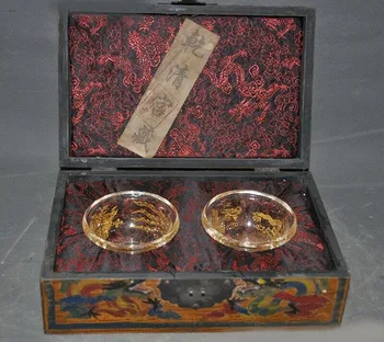 

wedding decoration China crystal Gilt carving Dragon phoenix Tea cup bowl lacquerware wood set