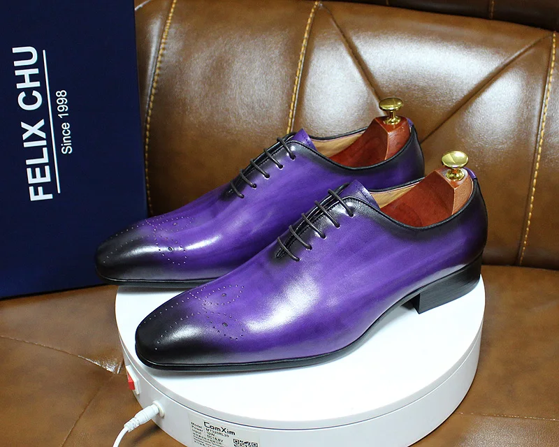 Daniel Shoes Italian Mens Dress Shoes Genuine Leather Blue Purple Oxfords Men Wedding Shoes Party Whole Cut Formal Shoes for Men