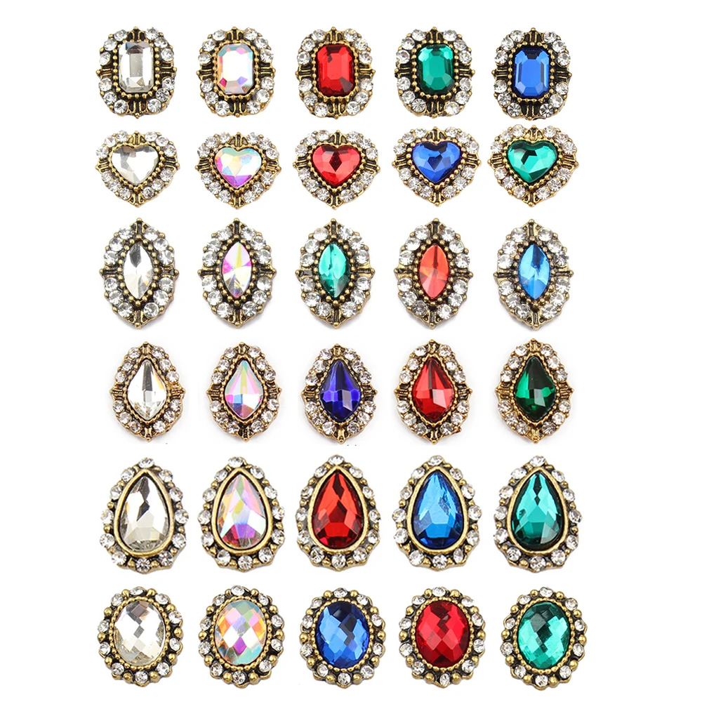 10 шт./лот украшения для ногтей в стиле ретро из сплава с кристаллами и