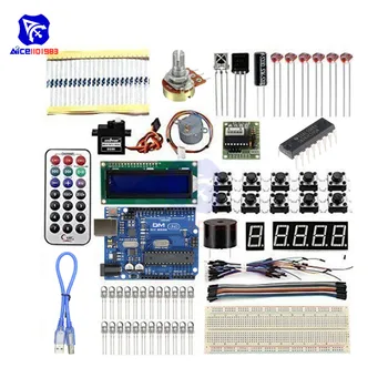 

UNO R3 Starter Learning Kit Expansion Board for Arduino Atmega328P Board Resistor 1602LCD Breadboard Servo Motor Potentiometer